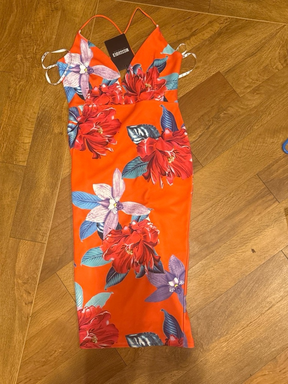 Missguided Orange Floral Midi Dress
